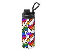 Rainbow Colored Gay Pride Hearts 18oz (530ml) Sports Water Bottle-Full Wrap Print Design,Double-Wall Vacuum Insulated, Leakproof, Stainless Steel Thermal Flask for Gym Hiking Travel