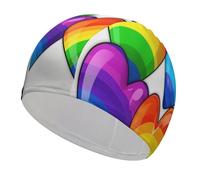 Rainbow Colored Gay Pride Hearts Bathing Cap High Elasticity Swimming Caps Fit Both Long Hair Short Hair Comfortable Large Shower Cap for Drag Reduction and Hair Protection