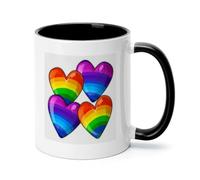 Rainbow Colored Gay Pride Hearts Ceramic Coffee Mug with Handle 11 Ounces, Porcelain Mug Coffee Cup Tea Mug Water Cup Ideal for Coffee,Tea,Latte,Cappuccino,Microwave & Dishwasher Safe Unique Gift Cup