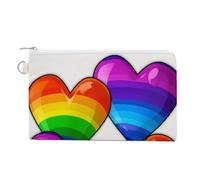 Rainbow Colored Gay Pride Hearts Coin Purses with Zipper, Personalized Zero Wallet for Shopping, Small Makeup Pouches Bag for Travel, Card Organizer Case, Portable Canvas Change Purses
