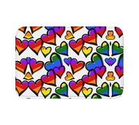 Rainbow Colored Gay Pride Hearts Crystal Velvet Lock Edge Floor Mat 40x60, Non Slip, Easy To Clean, Comfortable Foot Feel