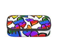 Rainbow Colored Gay Pride Hearts Durable Large Capacity Pencil Case with Multiple Compartments,Print Water-Resistant Polyester School Supplies Organizer (Square Design)