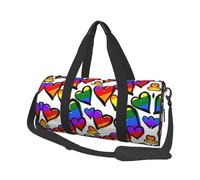 Rainbow Colored Gay Pride Hearts Large Round Travel Duffle Bag, Full-Print Canvas Weekender with Padded Lining, Multiple Pockets,Detachable Shoulder Strap and Soft Leather Handles