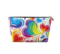 Rainbow Colored Gay Pride Hearts Leather Cosmetic Bag - Large Capacity Portable Travelling Toiletry Bag, Suitable for Daily and Travelling Use