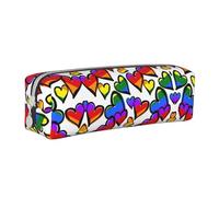 Rainbow Colored Gay Pride Hearts Leather Pencil Case Zipper Pencil Pouch Pen Holder Case Stationery Bag for School Work Office