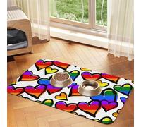 Rainbow Colored Gay Pride Hearts Patterned Pet Feeding Mat with Water-Absorbing PU Top & Rubber Base - Anti-Slip Dog Cat Food Mat for Cats, Dogs & Pets, 40x60cm
