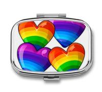 Rainbow Colored Gay Pride Hearts Pill Box 2 Compartment Portable Pill Case Daily Square Pill Organizer for Pocket Purse Daily Medicine Container to Hold Vitamins Fish Oil Travel Gifts