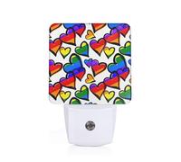 Rainbow Colored Gay Pride Hearts Plug-in Led Night Light with Motion Sensor Dusk to Dawn Sensor Backlit Nightlight for Bedroom Bathroom