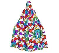 Rainbow Colored Gay Pride Hearts -Print Adult Hooded Halloween Cloak - Printed Full-Length Cape For Festivals, Gothic Events & Costume Parties
