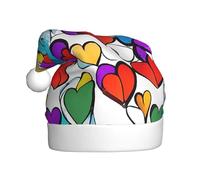 Rainbow Colored Gay Pride Hearts -Print Adult Plush Christmas Hat Santa Style Pom-Pom, Warm Soft Holiday Headwear For Parties Christmas Celebration.