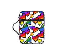 Rainbow Colored Gay Pride Hearts Print Bible Cover Case/Book Cover, Bible Case for Women Girls,with Handle Fits for Standard Size Bible