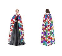 Rainbow Colored Gay Pride Hearts -Print Budget Hooded Cloak For Adults - Adjustable Cape Halloween Costumes, Festivals & Gothic Events