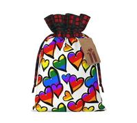 Rainbow Colored Gay Pride Hearts Print Festive Christmas Drawstring Gift Bags For Xmas Decorative Present Wrapping Needs