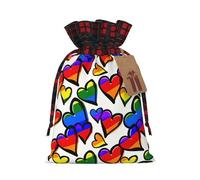 Rainbow Colored Gay Pride Hearts Print Festive Plaid Gift Bag, Candy Bag, Drawstring Burlap Pouch For Holiday Presents Favor-M