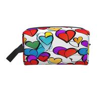 (Rainbow Colored Gay Pride Hearts) Print Large Travel Toiletry Bag - 600d Oxford Fabric, Foam Padding, Gym & Weekend Trip Organizer