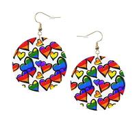 Rainbow Colored Gay Pride Hearts Print Piercing Round Leather Earrings Set 1 Pair Stylish Leather Earrings Dangle Hoop For Women Jewelry Gifts