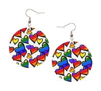 Rainbow Colored Gay Pride Hearts Print Piercing Round Leather Earrings Set 1 Pair Stylish Leather Earrings Dangle Hoop For Women Jewelry Gifts