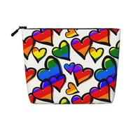 Rainbow Colored Gay Pride Hearts Print Portable Makeup Bag for Women Large-Capacity Travel Toiletry Organizer Pouch