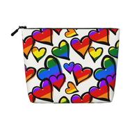 Rainbow Colored Gay Pride Hearts Print Portable Makeup Bag for Women Large-Capacity Travel Toiletry Organizer Pouch