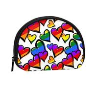 Rainbow Colored Gay Pride Hearts Print Portable Mini Storage Bag Shell Shaped Wallet Small Coin Wallet Shell Storage Bag