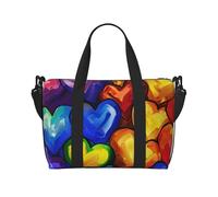 Rainbow Colored Gay Pride Hearts Print Travel Duffel Bag, Lightweight Water-Resistant Weekender Spacious Gym & Travel Bag for Men, Women & Teens