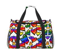 Rainbow Colored Gay Pride Hearts Print Travel Duffle Bag Large Capacity Tote Stylish Weekender Bag for Outdoor Activities, Black, One Size