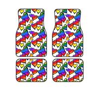 Rainbow Colored Gay Pride Hearts Print Vehicle Accessories Foot Mat Set 4 Pieces Floor Mats Protection Vans Sedans Trucks