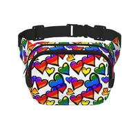 Rainbow Colored Gay Pride Hearts Print Waist Pack Fanny Pack Belt Bag for Men Women,Waterproof Adjustable Strap 3 Pockets for Outdoor Travel