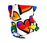 Rainbow Colored Gay Pride Hearts Print Winter Neck Gaiter Warmer, Soft Face Mask Scarf For Cold Weather Skiing Cycling Outdoor Sports