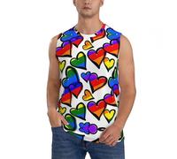 Rainbow Colored Gay Pride Hearts Print Workout Sleeveless Shirt for Men, Athletic Tank Tops Gym Tee Shirts for Running Fitness