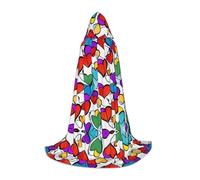 Rainbow Colored Gay Pride Hearts -Print Youth Hooded Cape - Printed Adjustable Cloak For Teens, Halloween Adventures, Parties & Festive Appare M
