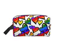 Rainbow Colored Gay Pride Hearts Printed Big Capacity Storage Bag, Portable Toiletry Organizer with Secure Zipper Closure