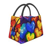Rainbow Colored Gay Pride Hearts Printed Insulated Lunch Bag - Portable Lunch Tote Bag For Men & Women - Large Capacity Cooler Bento Bag For Work, Picnic, Travel