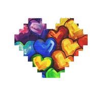 Rainbow Colored Gay Pride Hearts Printed Jigsaw Puzzle 10.8x12.8 CM, Heart-Shaped Puzzle Challenging Game for Adults Gifts, Family Fun Decorative Wall Decor