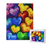 Rainbow Colored Gay Pride Hearts Printed Jigsaw Puzzle with Storage Box, Wooden Puzzle for Adults and Kids, 500 Pieces Family Fun Decorative Game, 38x52 CM