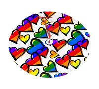 Rainbow Colored Gay Pride Hearts Printing Christmas Tree Skirt With 3 Red Rope Ties Xmas Trees Mat Soft Farmhouse Holiday Decoration