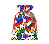 Rainbow Colored Gay Pride Hearts Printing Cute Christmas Bag Drawstring Design 4.7x6.9 Inch For Christmas Party Birthday Gift Packaging