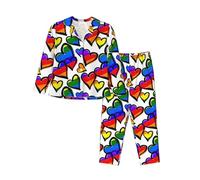 Rainbow Colored Gay Pride Hearts Printing Pajama Sets For Women,Soft Long Sleeve Top With Pants Pjs,Loungewear Sleepwear S To Xxl