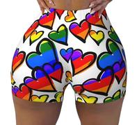Rainbow Colored Gay Pride Hearts Printing Womens Workout Gym Shorts Casual Set,Ladies Active Athletic Apparel with Elastic Waist Short