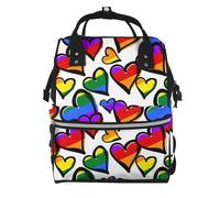 Rainbow Colored Gay Pride Hearts Prints Changing Bag Backpack Baby Diaper Bags for Mom Dad, Waterproof Nappy Rucksack Multifunctional Travel Bag