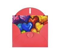 Rainbow Colored Gay Pride Hearts Prints Pearl Paper Horizontal Festival Greeting Card for Birthday Cards and All Occasions, Red