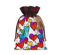 (Rainbow Colored Gay Pride Hearts) Reusable M Size Bag Sack With Drawstring Eco-Friendly Plaid Burlap Pouch For Party Wedding Favors.