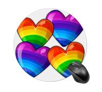 Rainbow Colored Gay Pride Hearts Round Mouse Pad Non-Slip Rubber Mouse Mat Portable Mousepad for Gamers Home Office Desk Accessories,7.8 Inch