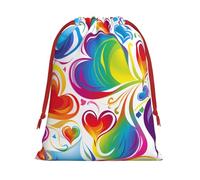 Rainbow Colored Gay Pride Hearts Super Soft Velvet Gift Bag with Drawstring Pouch, Full Printed Holiday Storage Bag for Christmas & Daily Storage