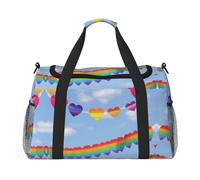 Rainbow Colored Gay Pride Hearts Travel Bag, Weekender Bags For Women Men For Outdoor Adventures, Ideal For Camping And Hiking, Black, One Size