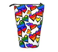 Rainbow Colored Gay Pride Hearts Vertical Retractable Pencil Case Makeup Bag Wallet Storage Bag for Pens Pencils and Small Items
