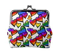 Rainbow Colored Gay Pride Hearts Women's Leather Kiss-Lock Coin Purse,Double-Sided Full Print Pattern,Ultra-Fine Fiber Leather,Small Clutch Wallet for Cash,Cards,Coins