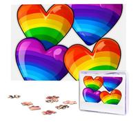 Rainbow Colored Gay Pride Hearts Wooden Puzzles 1000 Pieces Personalized Jigsaw Puzzle For Adults Interesting Custom Photo Puzzles Gift For Holiday Birthday Wedding Anniversay