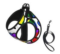 Rainbow Colored Hearts Printed,Pet Harness,Adjustable Reflective Dog Harness,Pet Leash Vest,M