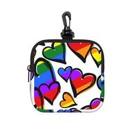 Rainbow Colored Hearts Printed, Square Zipper Storage Bag, Neoprene Coin Purse, Small Wallets, Change Pouch, Change Purse